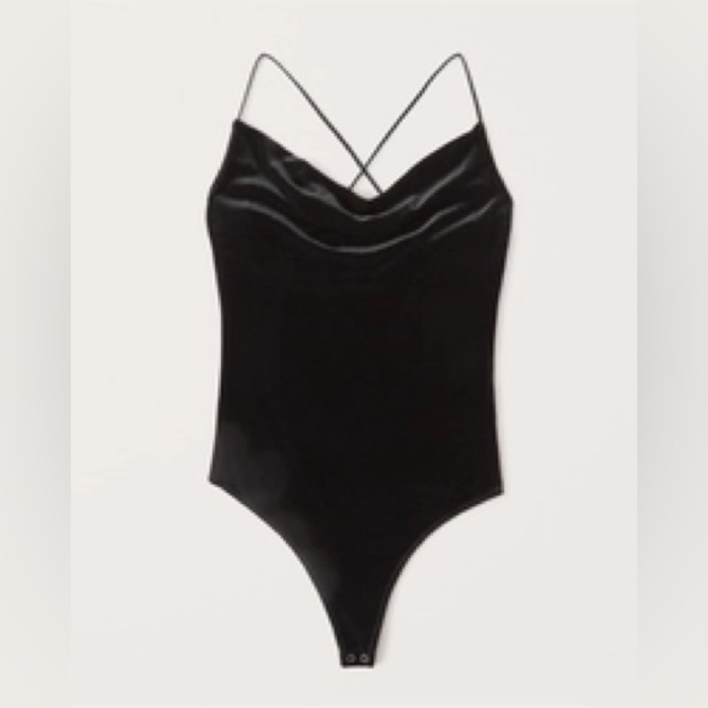 NWT Abercrombie & Fitch, Velvet Cowlneck Bodysuit, BLACK, S
